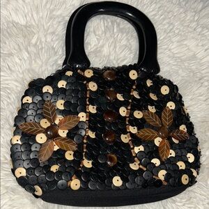 Handmade Elegant Black and Brown Floral Mini Bag